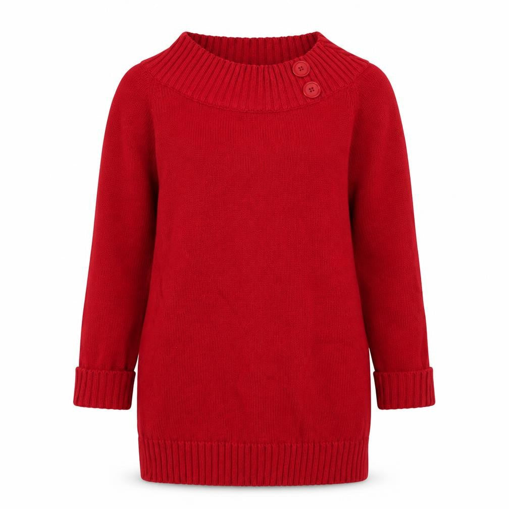 EWM Womens Red Mock Neck Cotton Pullover Jumper Size S