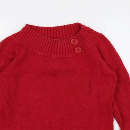 EWM Womens Red Mock Neck Cotton Pullover Jumper Size S