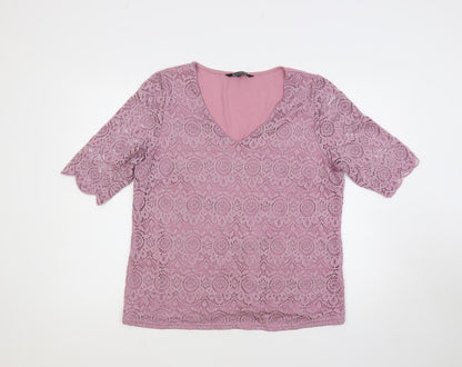 Bonmarché Womens Purple Polyester Basic Blouse Size 16 V-Neck