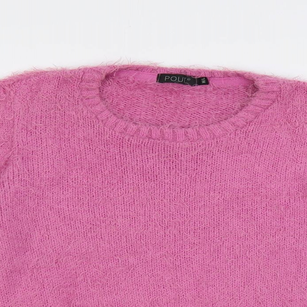 Pout Womens Purple Crew Neck Acrylic Pullover Jumper Size M