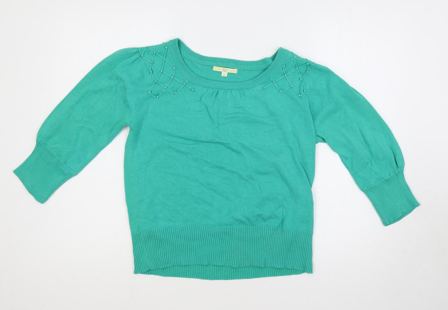 Klass Womens Green Boat Neck Cotton Pullover Jumper Size M