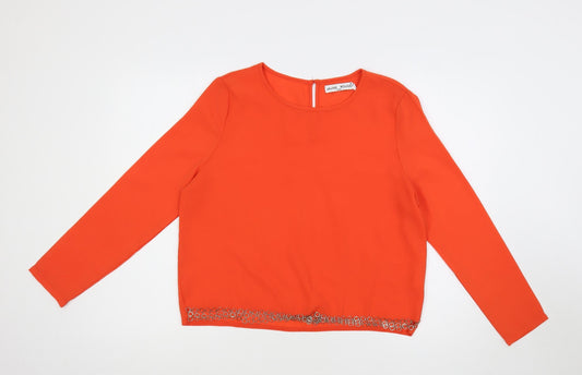 Jaune Rouge Womens Orange Polyester Basic Blouse Size S Round Neck - Chain Detail