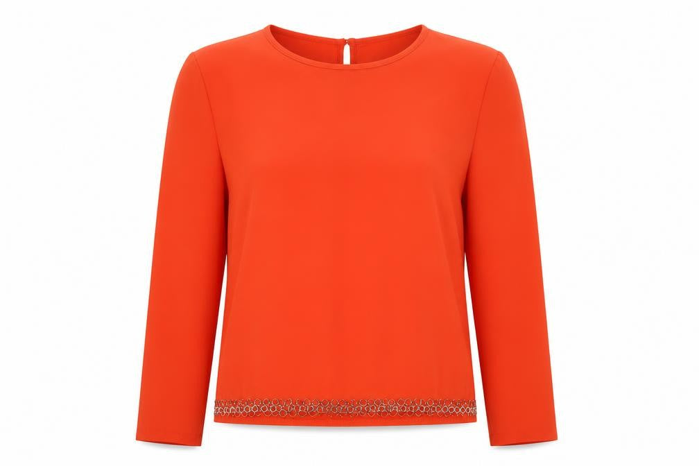 Jaune Rouge Womens Orange Polyester Basic Blouse Size S Round Neck - Chain Detail