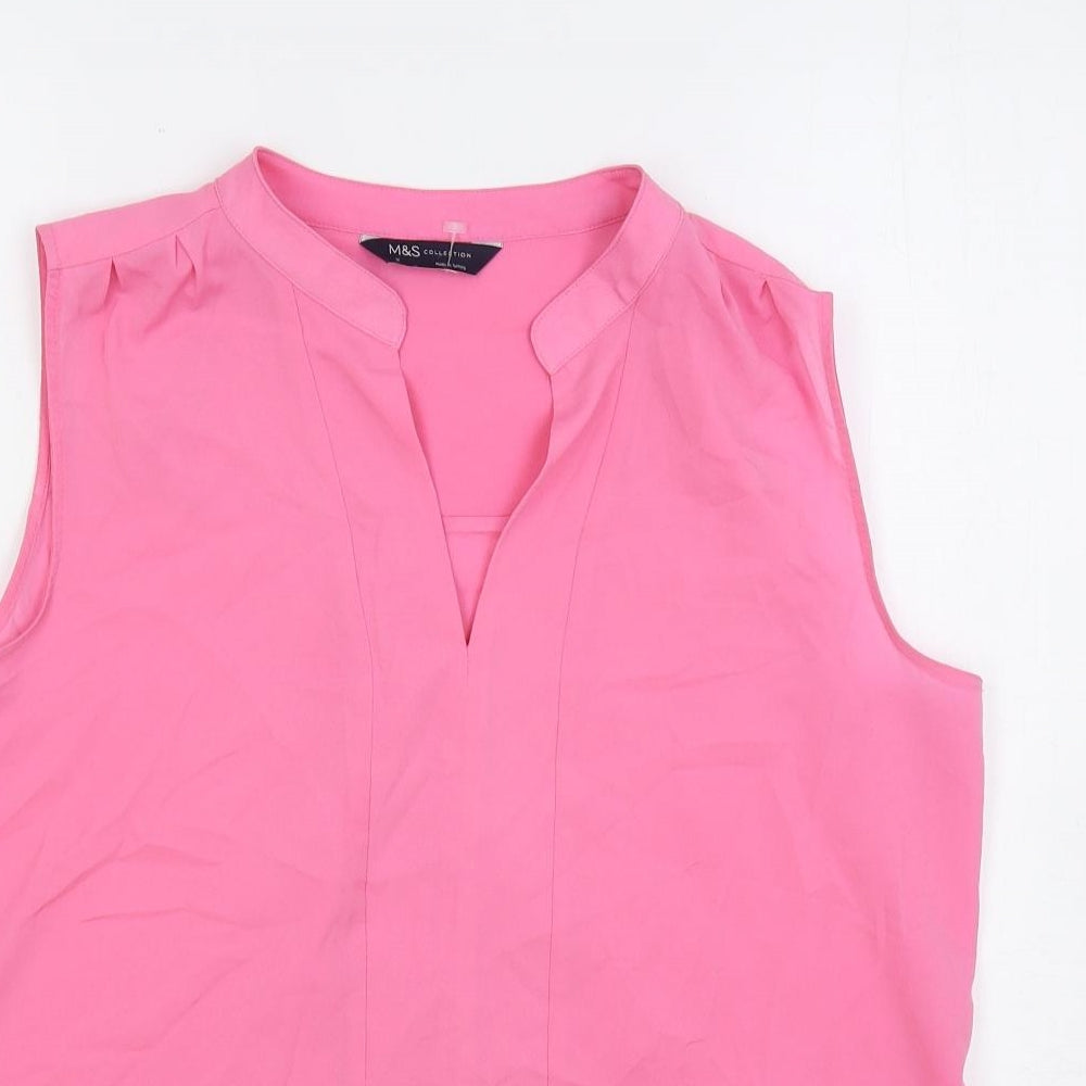 Marks and Spencer Womens Pink Polyester Basic Blouse Size 12 V-Neck