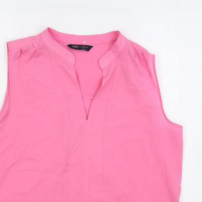 Marks & Spencer Womens Pink Polyester Basic Blouse Size 12 V-Neck