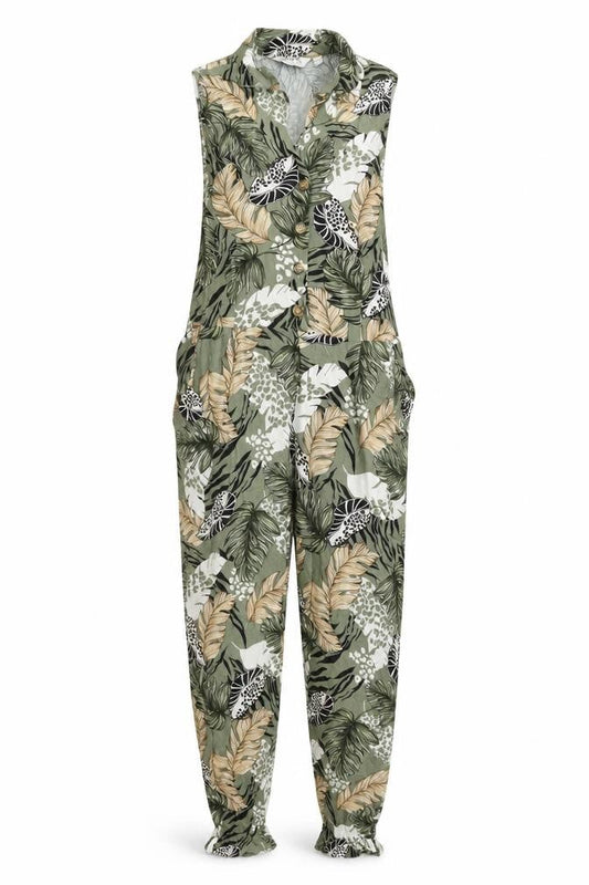 Dorothy Perkins Womens Green Floral Polyester Jumpsuit One-Piece Size 6 Button