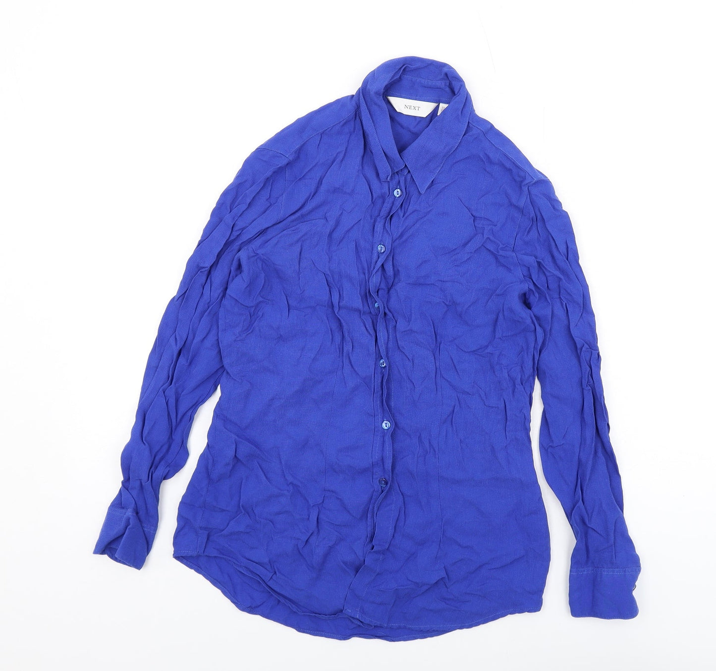 NEXT Womens Blue Cupro Basic Button-Up Size 10 Collared
