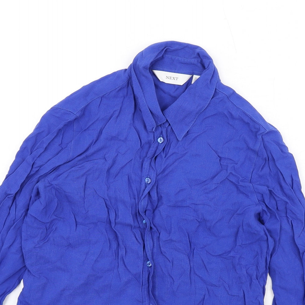NEXT Womens Blue Cupro Basic Button-Up Size 10 Collared
