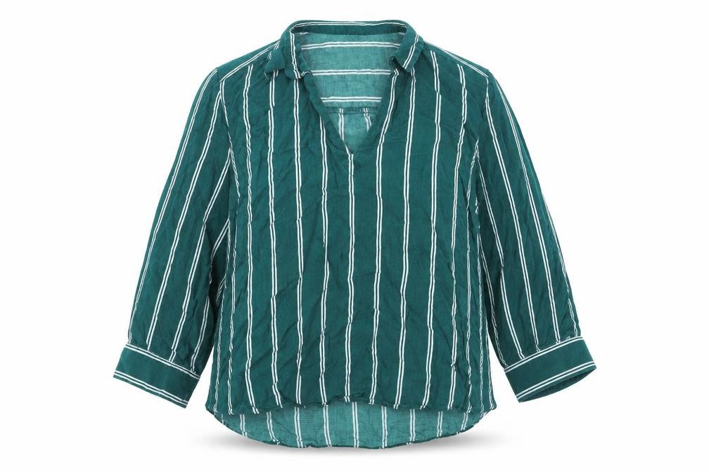 Divided Womens Green Striped Viscose Basic Blouse Size 12 Collared