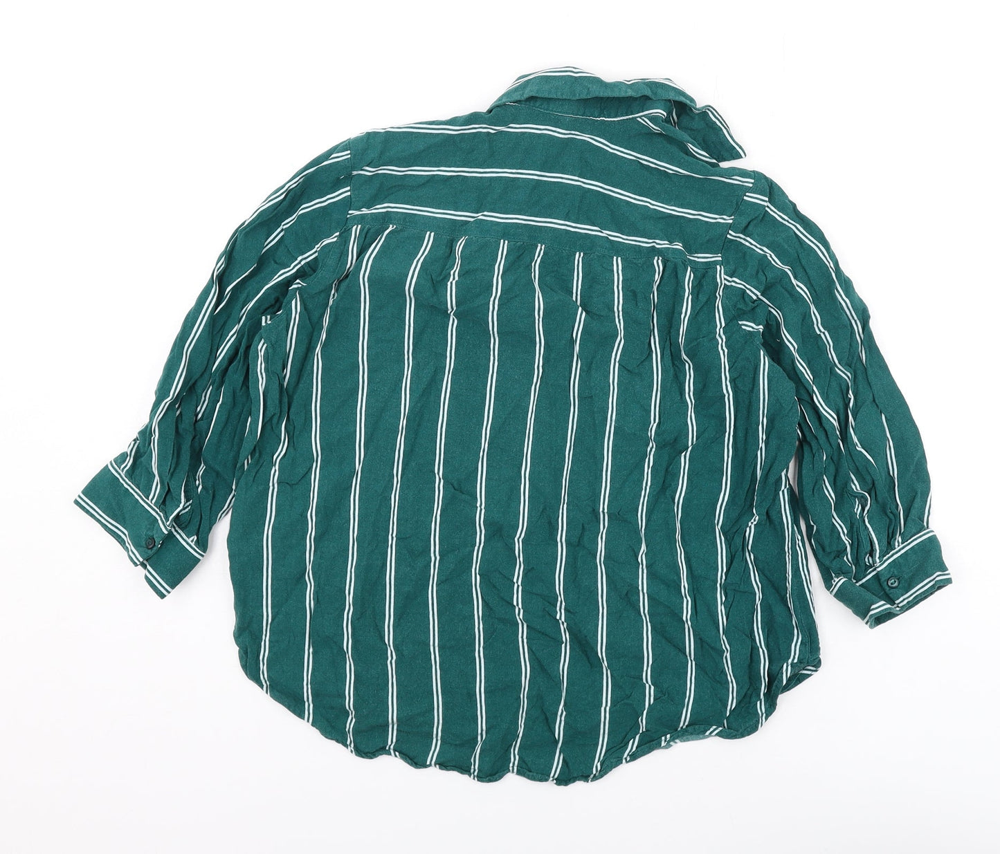 Divided Womens Green Striped Viscose Basic Blouse Size 12 Collared