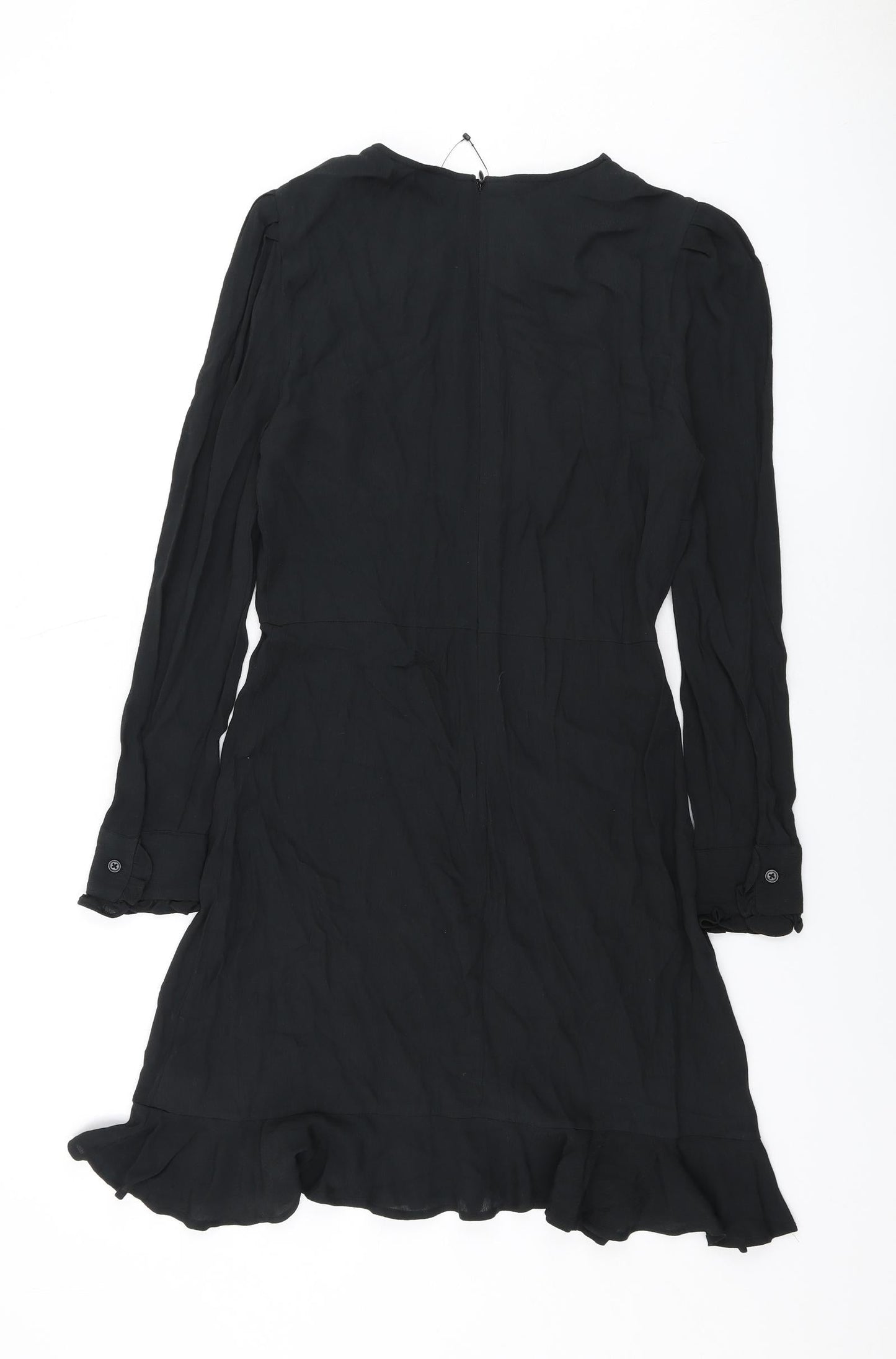 Marks and Spencer Womens Black Viscose A-Line Size 6 Round Neck Zip
