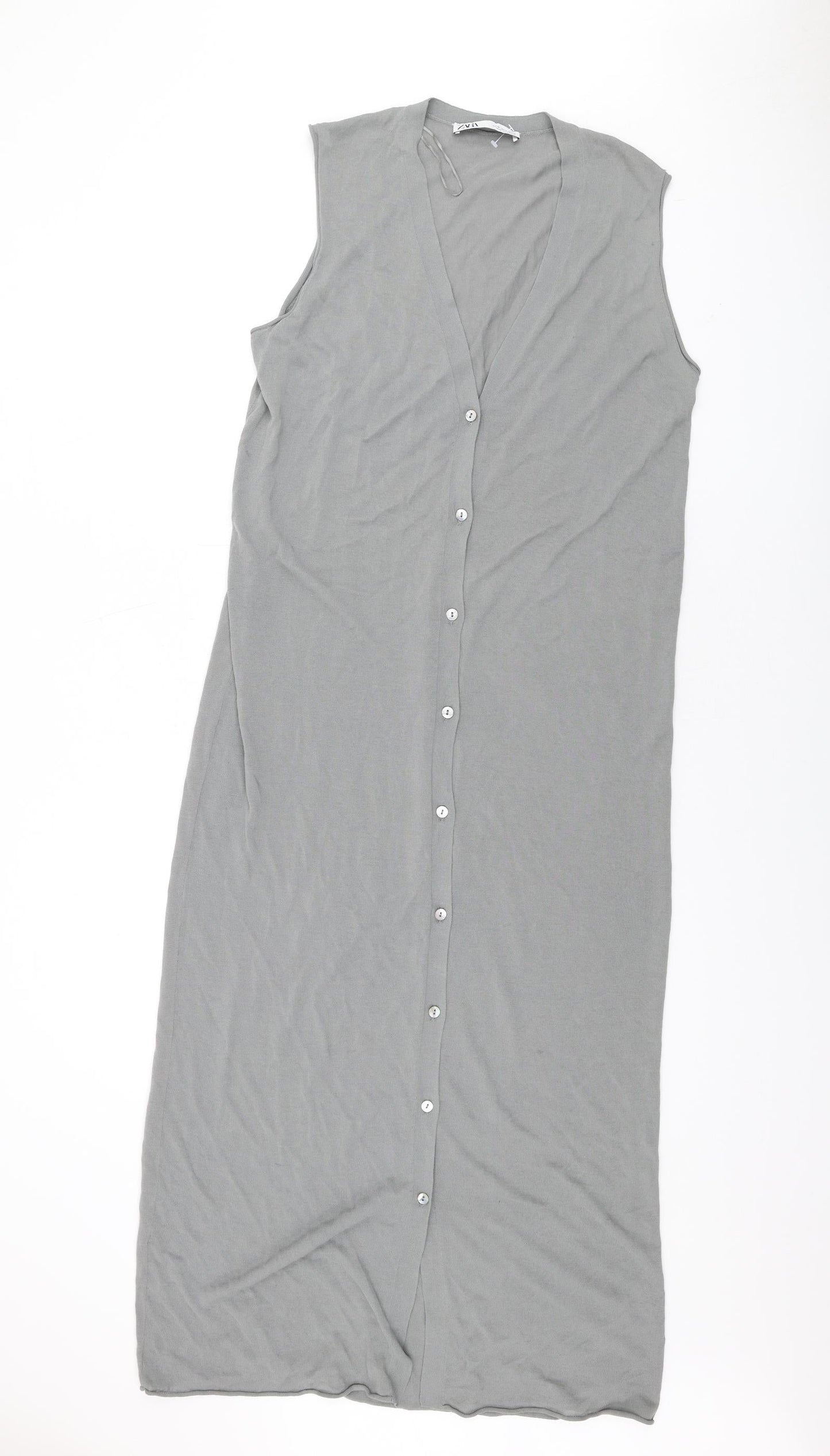 Zara Womens Grey Cotton Maxi Size M V-Neck Button