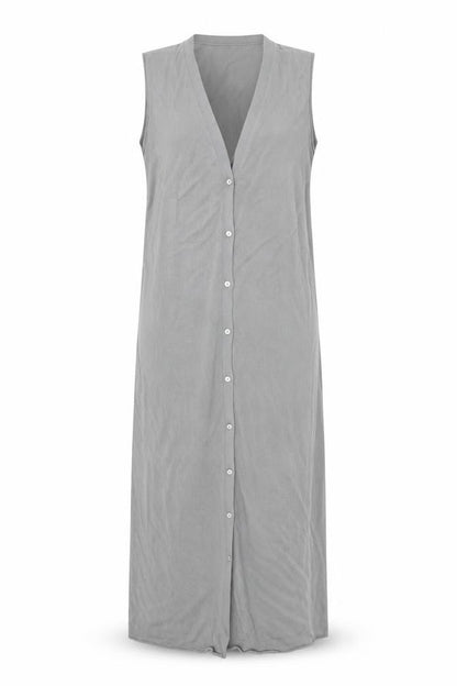 Zara Womens Grey Cotton Maxi Size M V-Neck Button