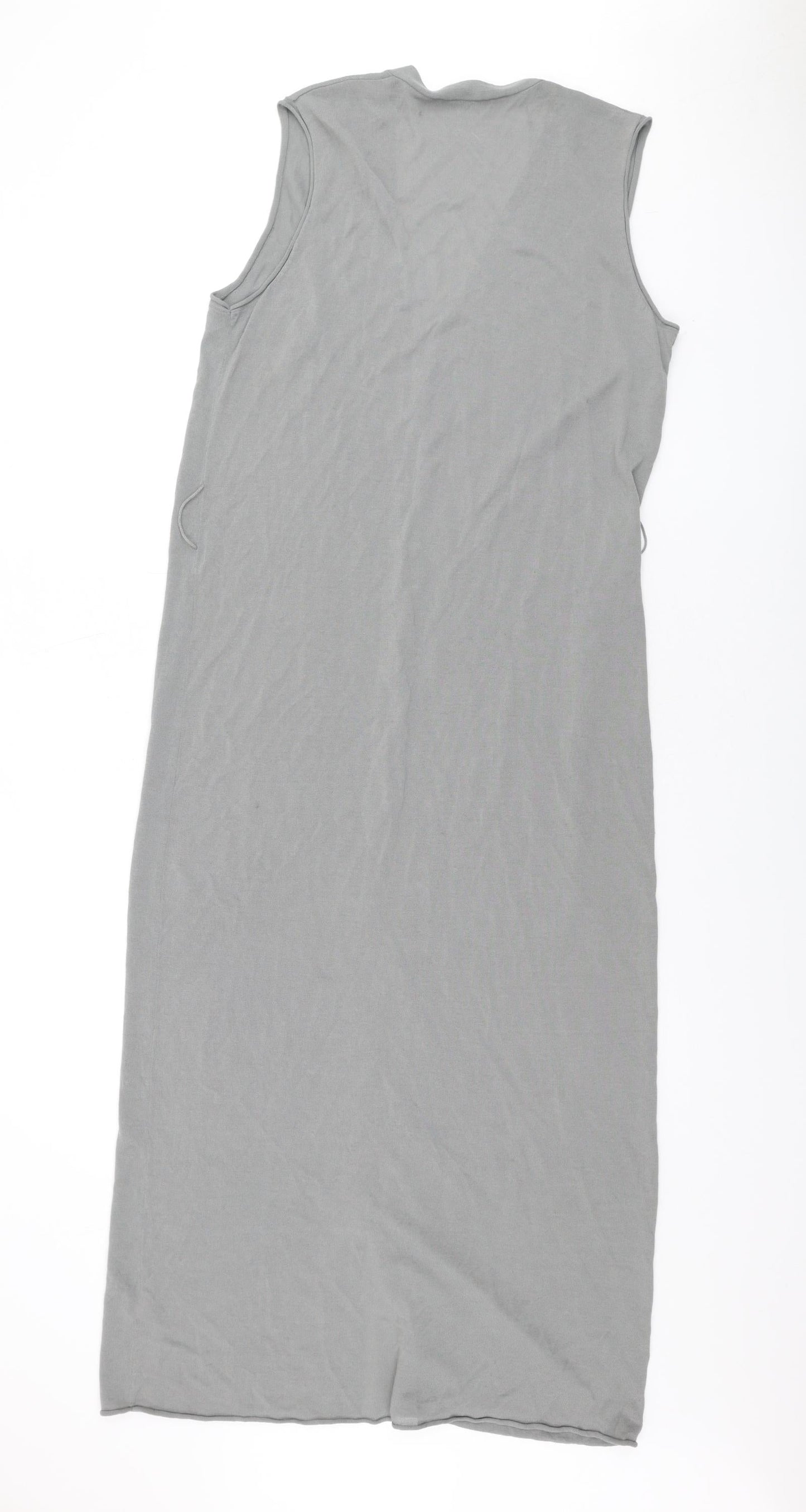 Zara Womens Grey Cotton Maxi Size M V-Neck Button