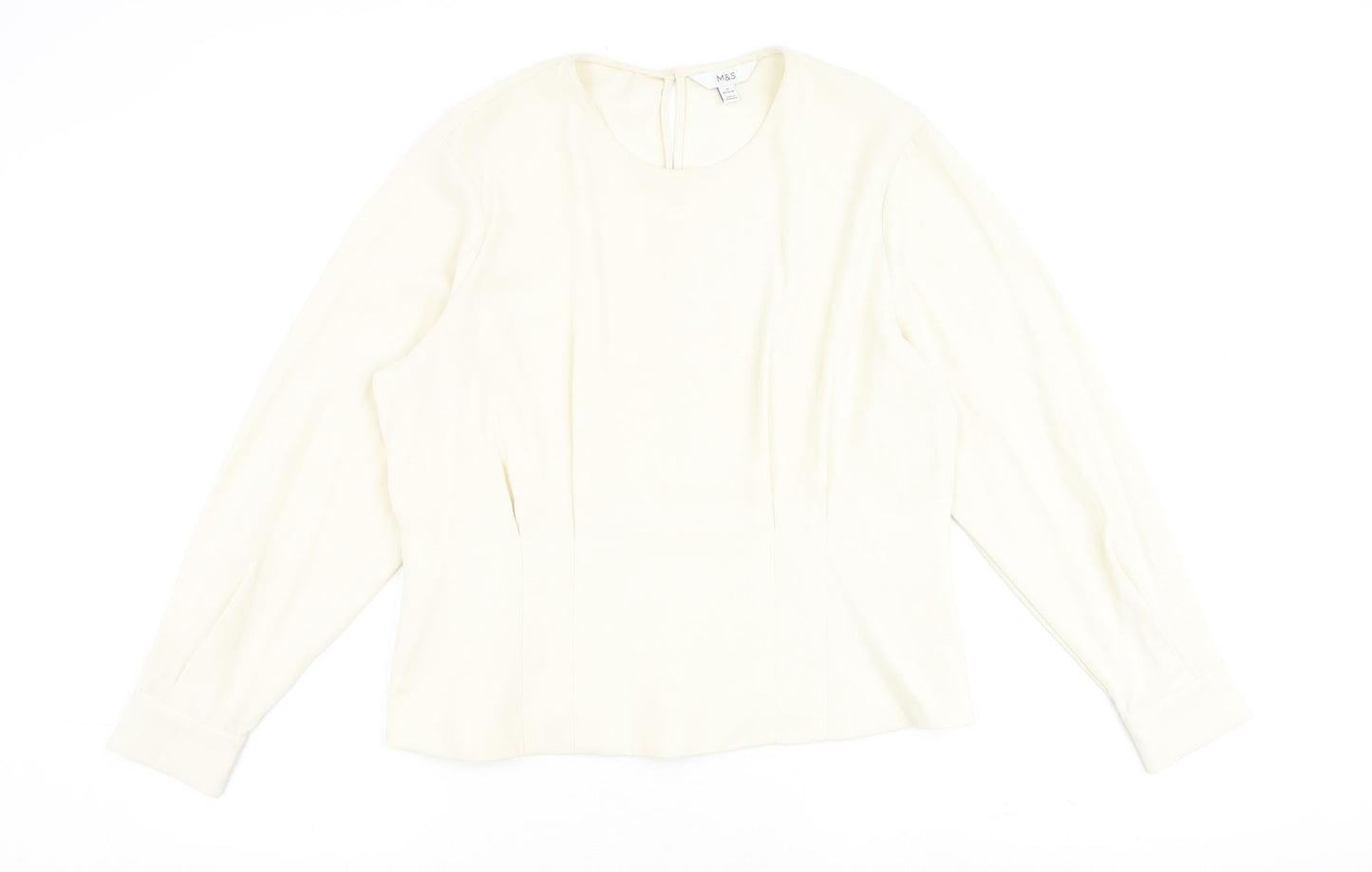 Marks and Spencer Womens Ivory Polyester Basic Blouse Size 18 Round Neck