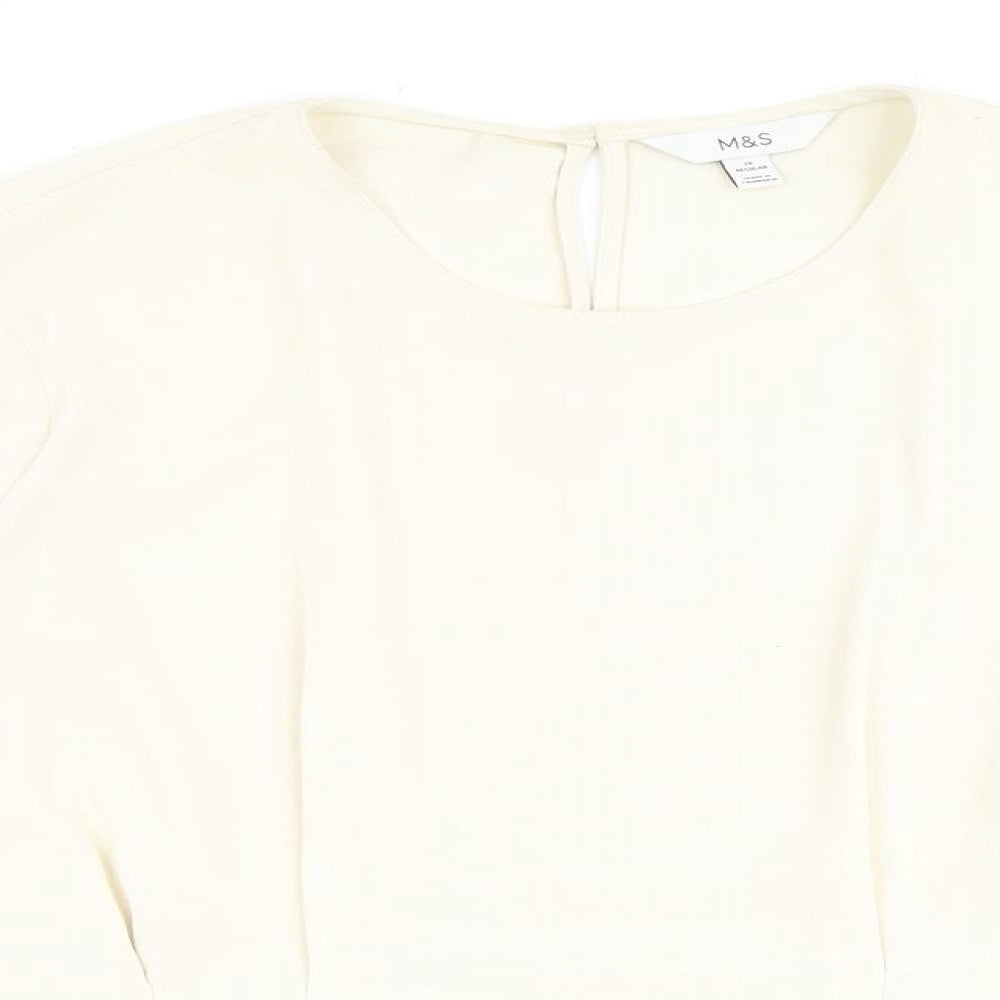 Marks and Spencer Womens Ivory Polyester Basic Blouse Size 18 Round Neck