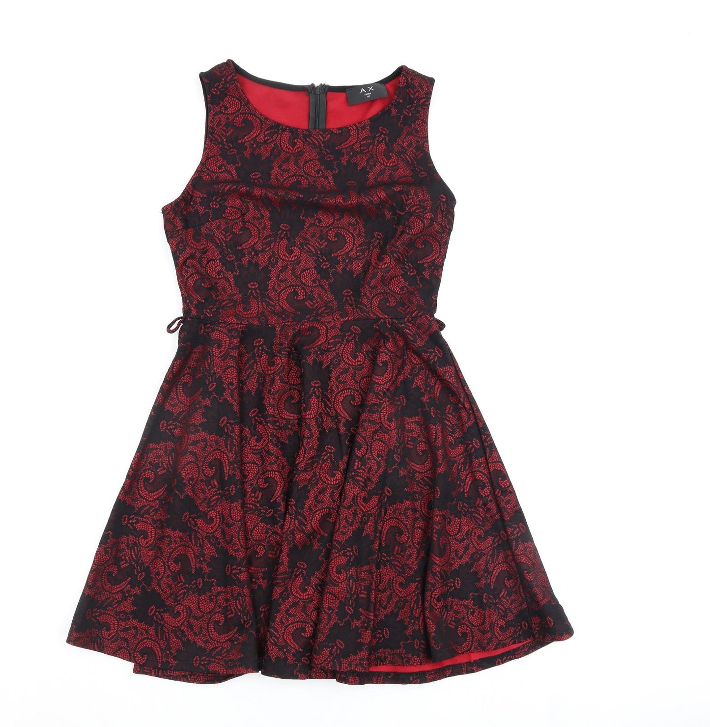 AX Paris Womens Red Polyester A-Line Size 10 Round Neck Zip