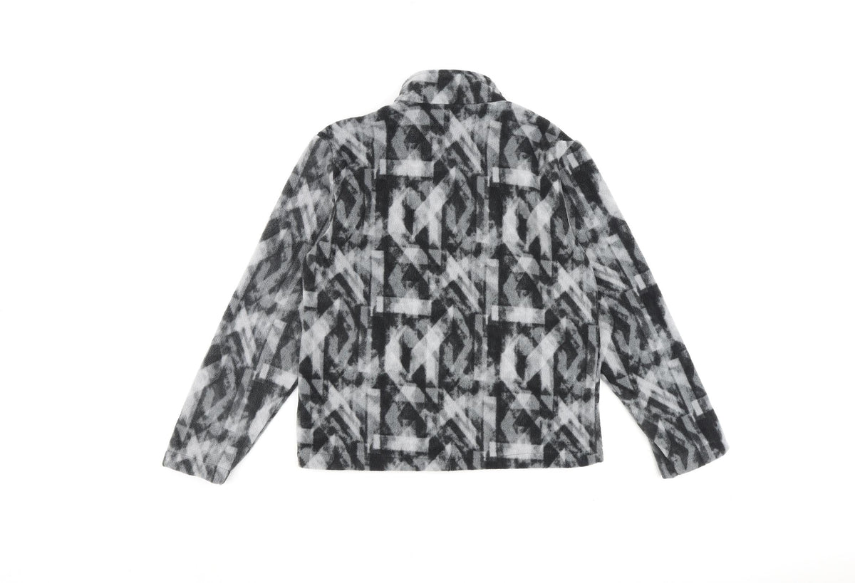 Back view of Eddie Bauer girls’ grey geometric jacket, size 10-11, years zip