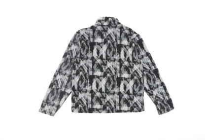 Back view of Eddie Bauer girls’ grey geometric jacket, size 10-11, years zip