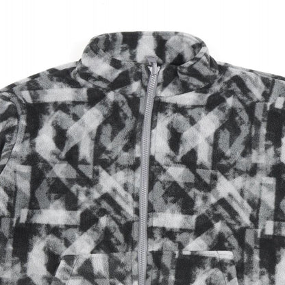 Close-up detail of Eddie Bauer girls’ grey geometric jacket, size 10-11, years zip