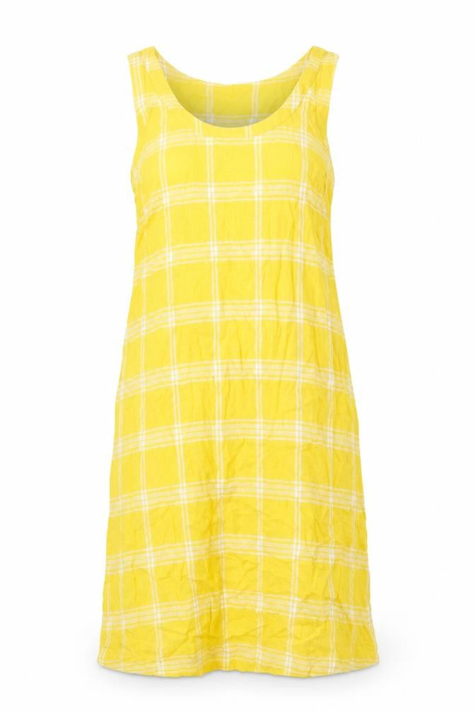 Marks & Spencer Womens Yellow Check Flax A-Line Size 8 Round Neck Pullover
