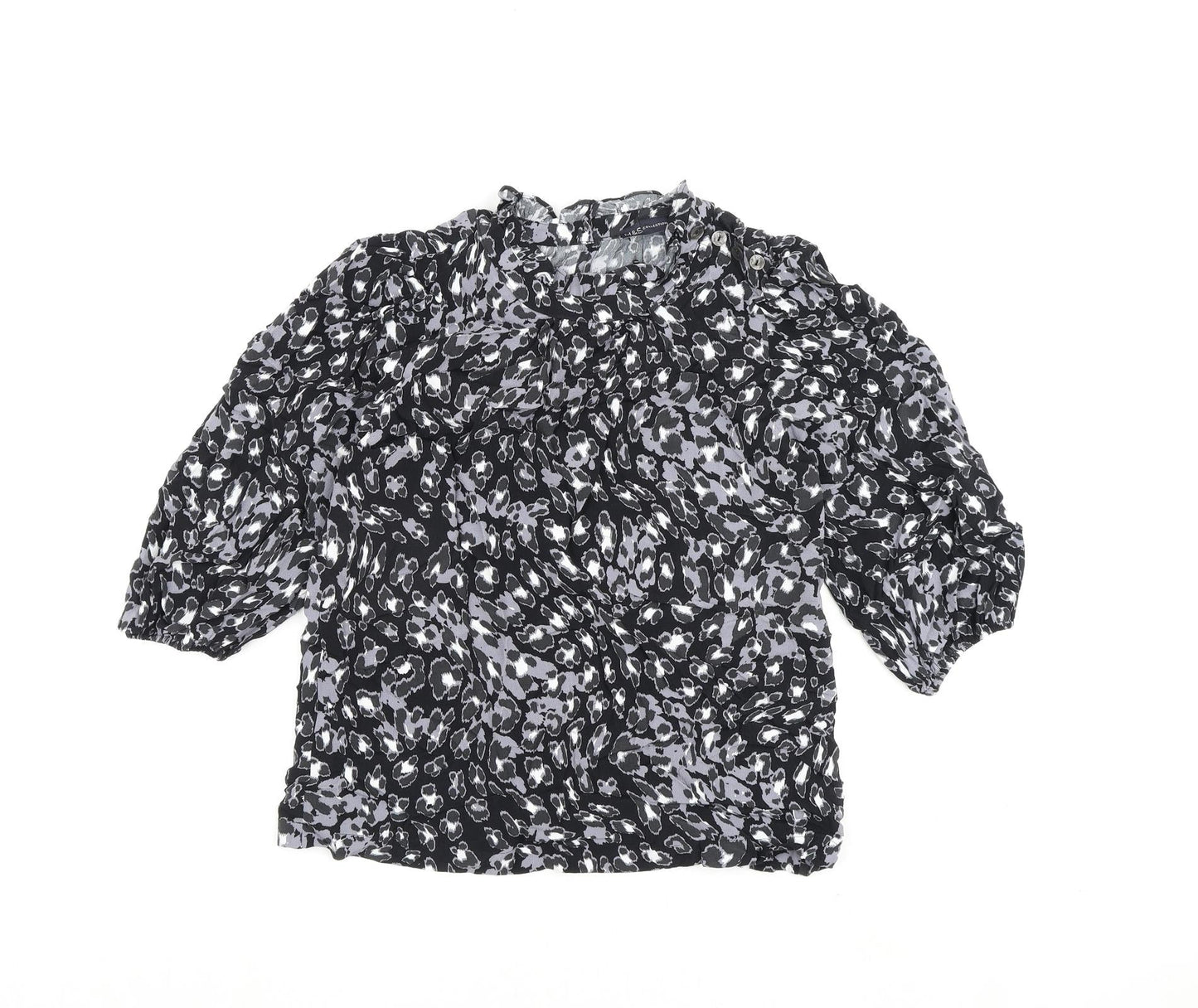 Marks and Spencer Womens Black Geometric Viscose Basic Blouse Size 6 High Neck