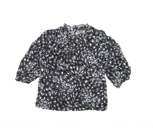 Marks and Spencer Womens Black Geometric Viscose Basic Blouse Size 6 High Neck