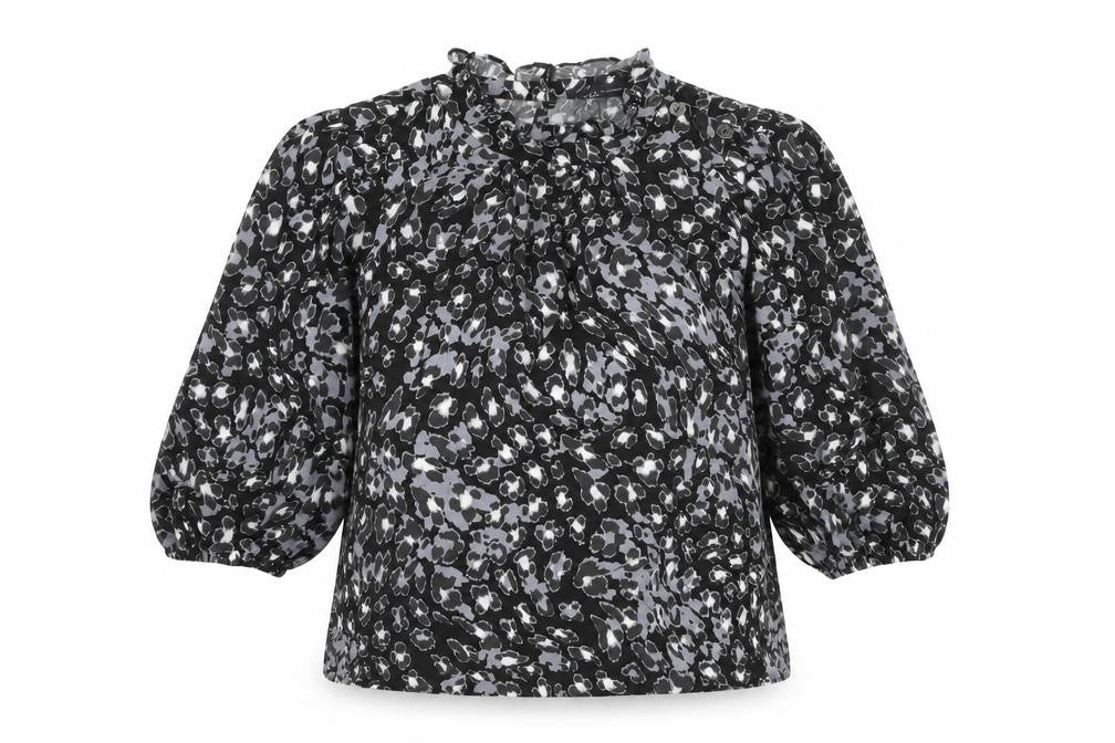 Marks & Spencer Womens Black Geometric Viscose Basic Blouse Size 6 High Neck