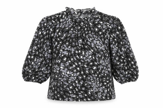 Marks and Spencer Womens Black Geometric Viscose Basic Blouse Size 6 High Neck
