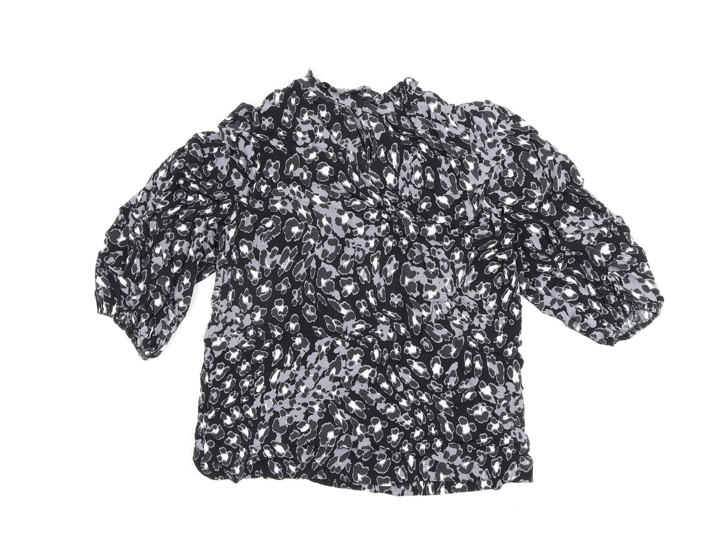 Marks and Spencer Womens Black Geometric Viscose Basic Blouse Size 6 High Neck