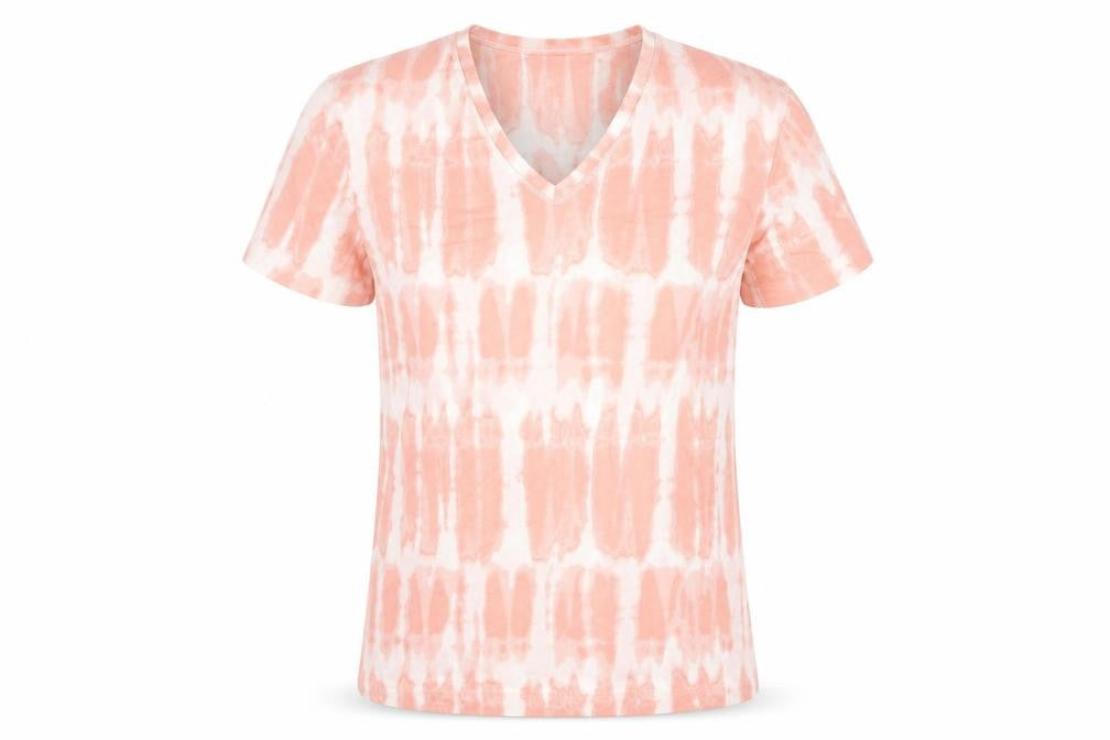 Marks & Spencer Womens Pink Geometric Polyester Basic T-Shirt Size 8 V-Neck