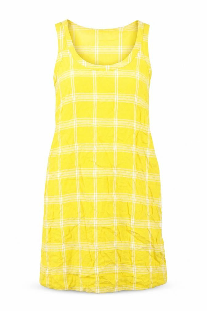Marks & Spencer Womens Yellow Check Flax A-Line Size 10 Round Neck Pullover