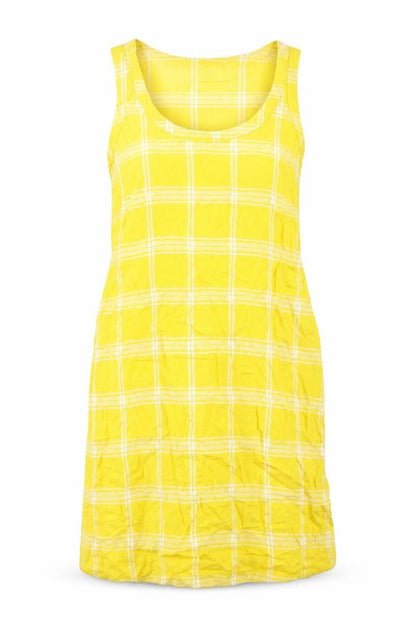 Marks & Spencer Womens Yellow Check Flax A-Line Size 10 Round Neck Pullover