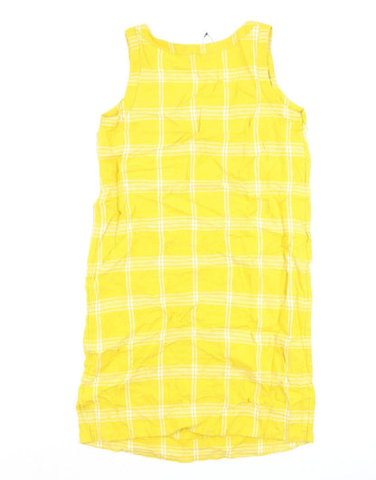 Marks & Spencer Womens Yellow Check Flax A-Line Size 10 Round Neck Pullover