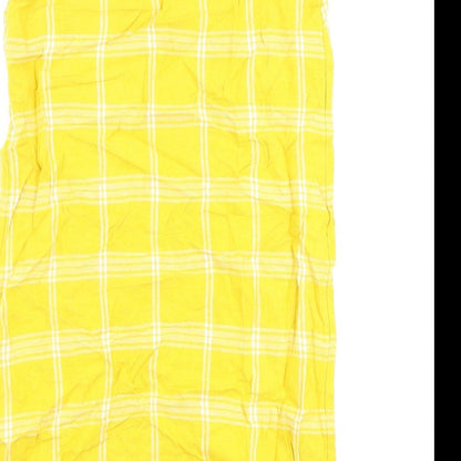 Marks & Spencer Womens Yellow Check Flax A-Line Size 10 Round Neck Pullover