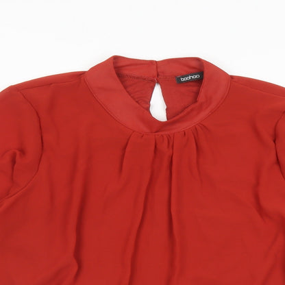 Boohoo Womens Brown Polyester Basic Blouse Size 10 Mock Neck