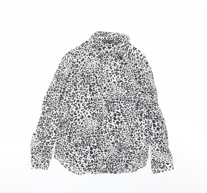 Marks & Spencer Womens Black Animal Print Cotton Basic Button-Up Size 8 Collared - Leopard Pattern