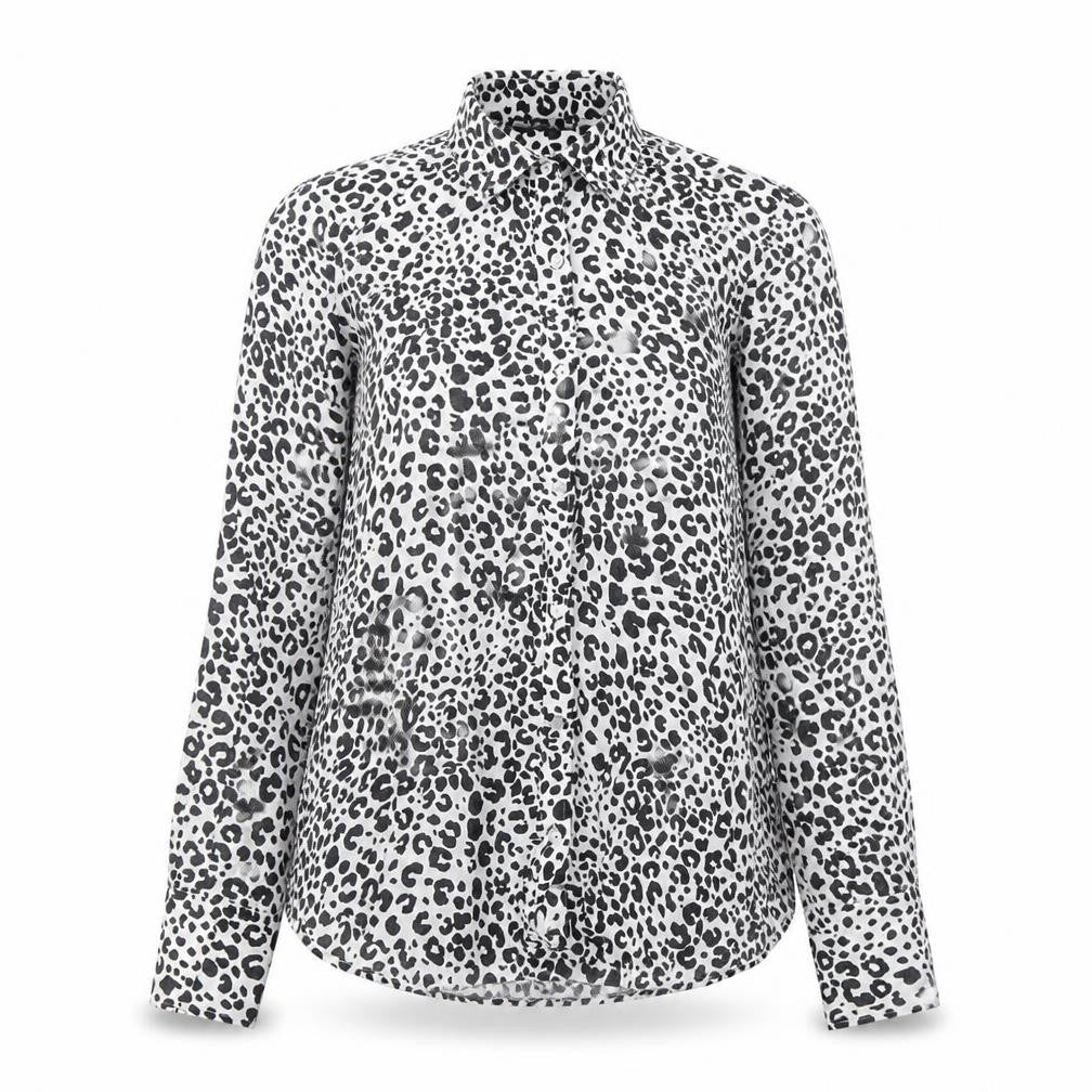 Marks & Spencer Womens Black Animal Print Cotton Basic Button-Up Size 8 Collared - Leopard Pattern