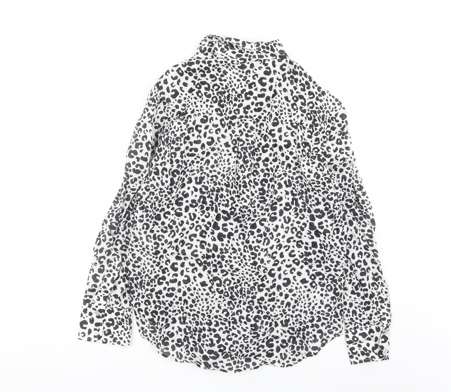 Marks and Spencer Womens Black Animal Print Cotton Basic Button-Up Size 8 Collared - Leopard Pattern