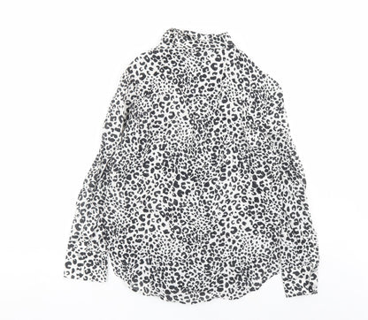 Marks & Spencer Womens Black Animal Print Cotton Basic Button-Up Size 8 Collared - Leopard Pattern