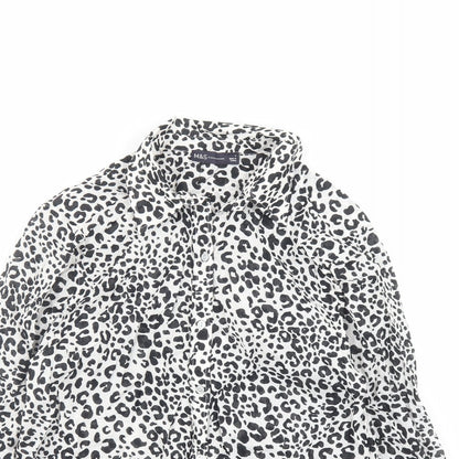 Marks & Spencer Womens Black Animal Print Cotton Basic Button-Up Size 8 Collared - Leopard Pattern