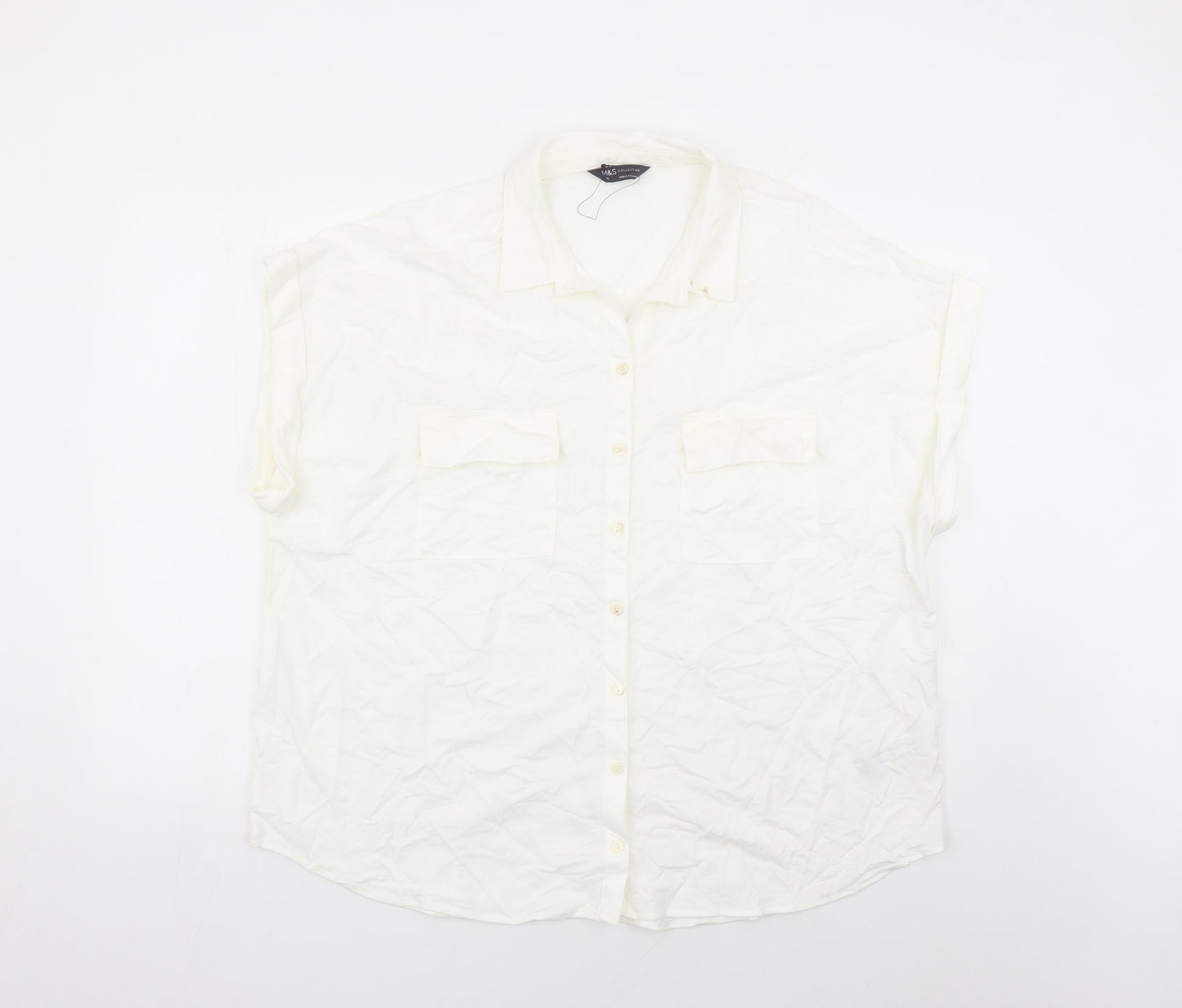 Marks and Spencer Womens White Viscose Basic Button-Up Size 18 Collared