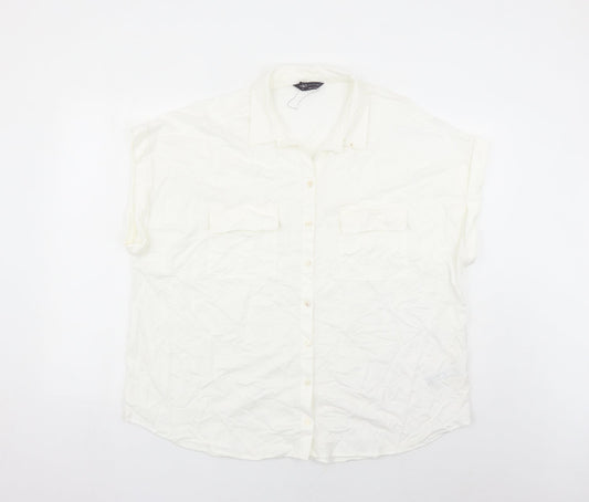 Marks and Spencer Womens White Viscose Basic Button-Up Size 18 Collared