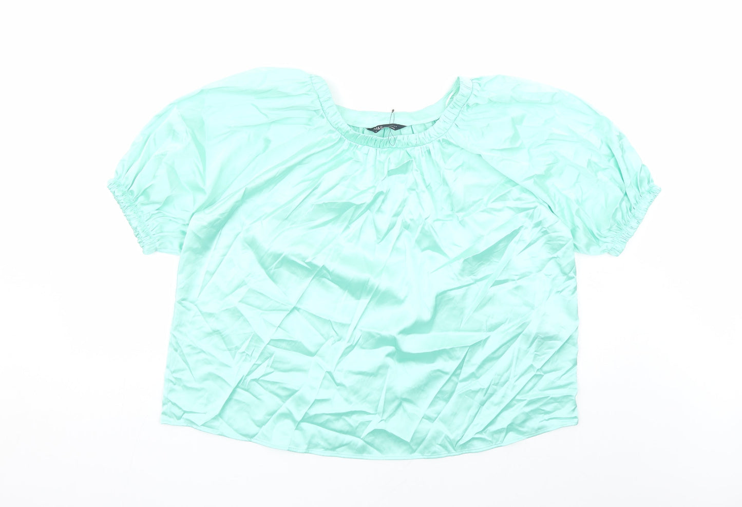 Marks and Spencer Womens Green Polyester Basic Blouse Size 12 Round Neck