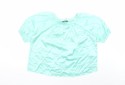 Marks & Spencer Womens Green Polyester Basic Blouse Size 12 Round Neck