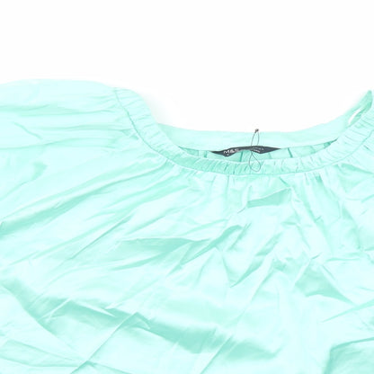Marks & Spencer Womens Green Polyester Basic Blouse Size 12 Round Neck