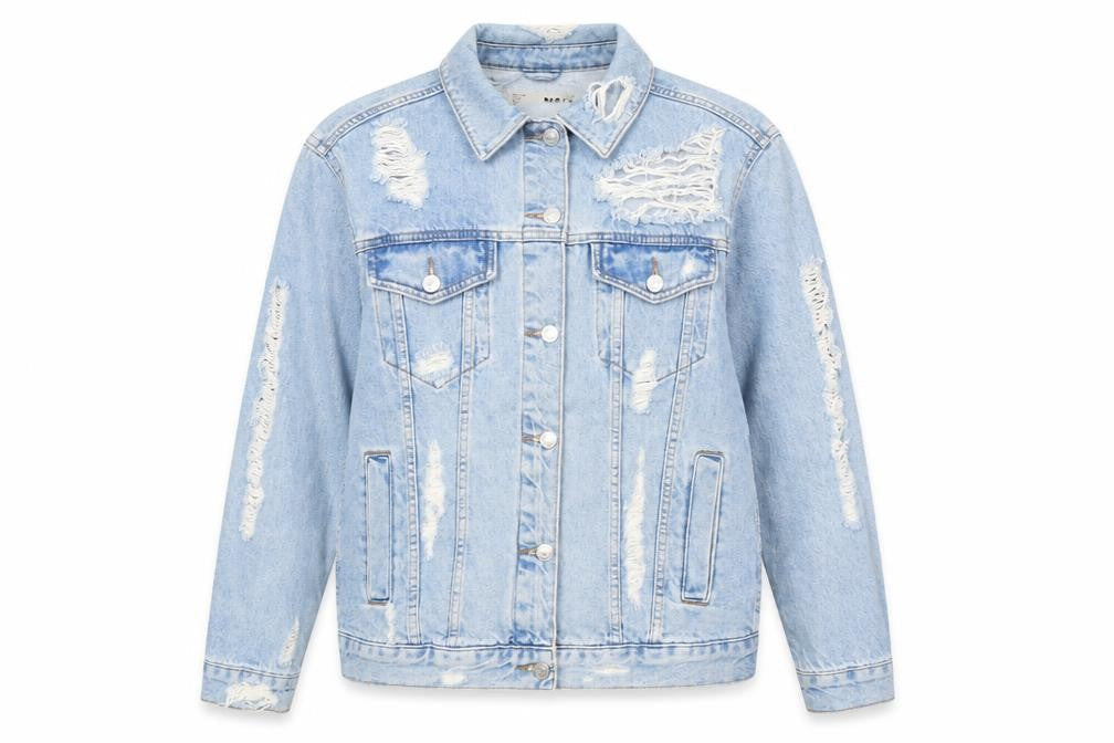 Topshop Womens Blue Jacket Size 8 Button - Distressed