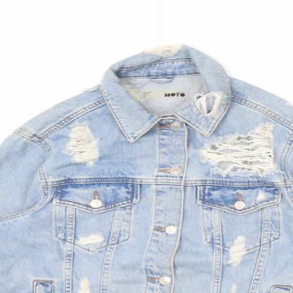 Topshop Womens Blue Jacket Size 8 Button - Distressed