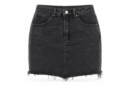 Denim & Co. Womens Black Cotton A-Line Skirt Size 8 Zip - Embellished, Raw Hem