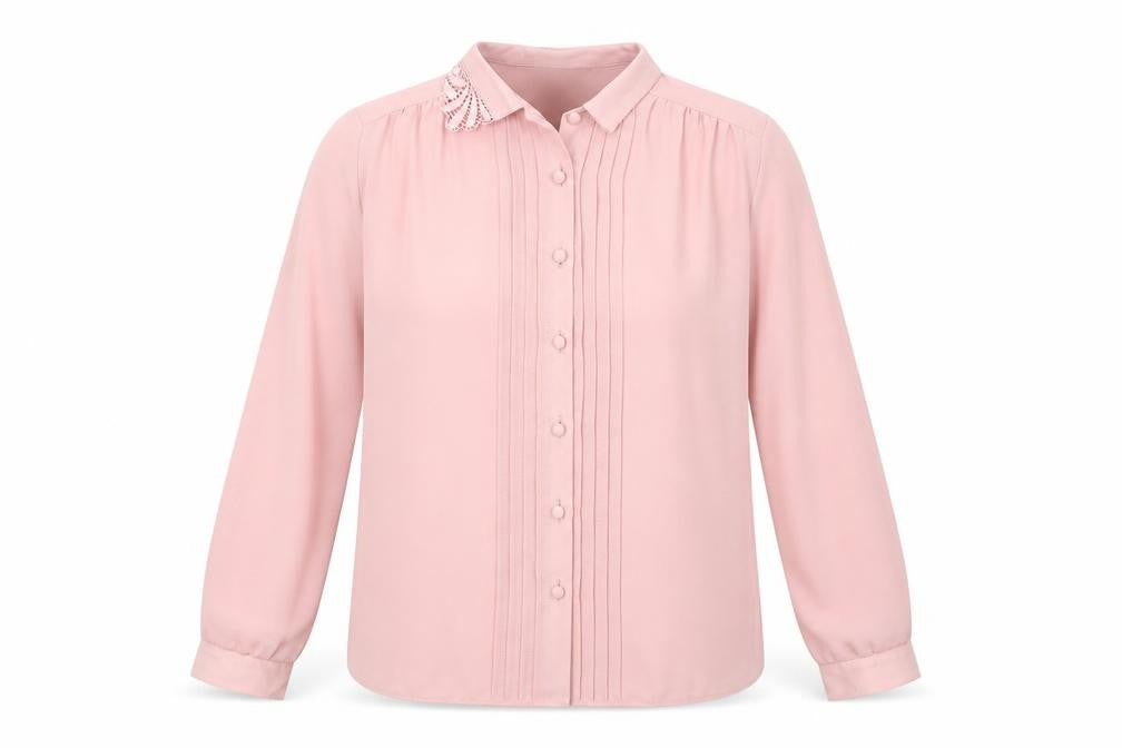 St Michael Womens Pink Polyester Basic Button-Up Size 12 Collared - Lace Detail